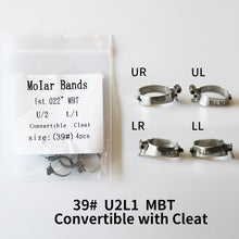 Cargar imagen en el visor de la galería, HRRSDental Molar Bands MBT 1st U2L1 With Cleats Convertible 0.22 (4pcs/Pack) 1Pack
