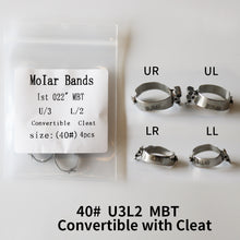 Cargar imagen en el visor de la galería, HRRSDental Molar Bands MBT 1st U3L2 With Cleats Convertible 0.22 (4pcs/Pack) 1Pack
