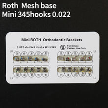 Load image into Gallery viewer, HRRSDental Mesh Base Roth 345 Hooks 0.022 Metal Bracket White Card 10 Pcs

